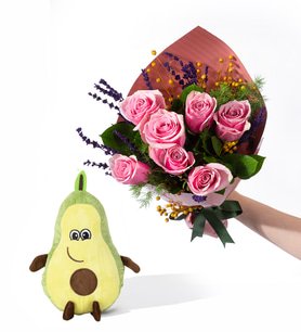 Somon Bukette 7 Pembe Gül ve Avokado Yastık